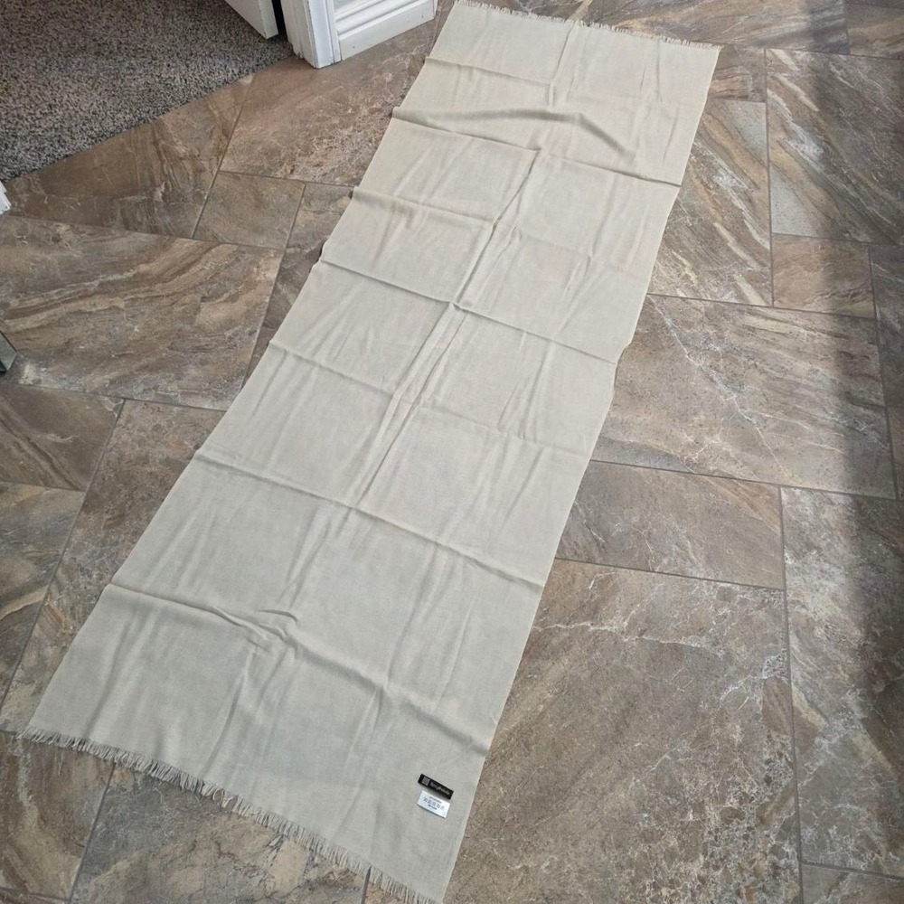 Rani Arabella 100% Cashmere Scarf Oatmeal Beige Eyelash Fringe Wrap Shawl